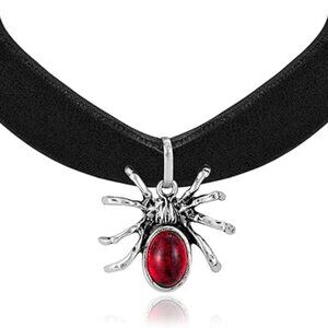 Spider Choker with Red Rhinestone Black Velvet Really Nice !!